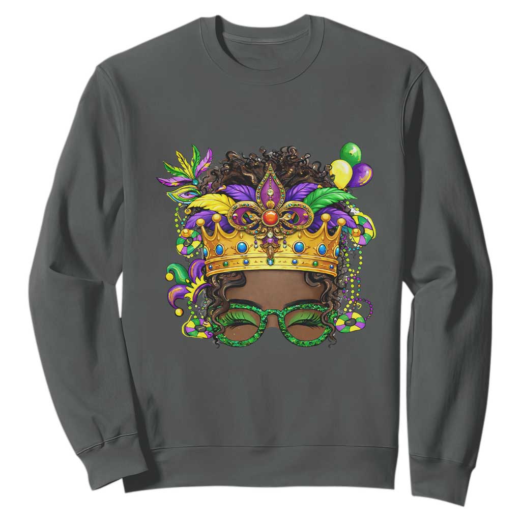 Mardi Gras Queen Sweatshirt Messy Pun Carnival Party TS14 Dark Heather Print Your Wear