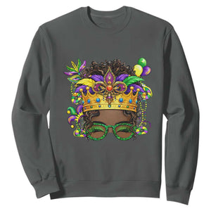 Mardi Gras Queen Sweatshirt Messy Pun Carnival Party TS14 Dark Heather Print Your Wear