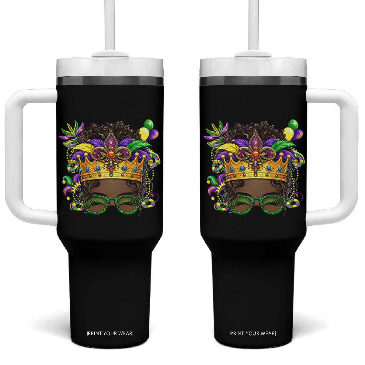 Mardi Gras Queen Tumbler With Handle Messy Pun Carnival Party TS14 One Size: 40 oz Black Print Your Wear