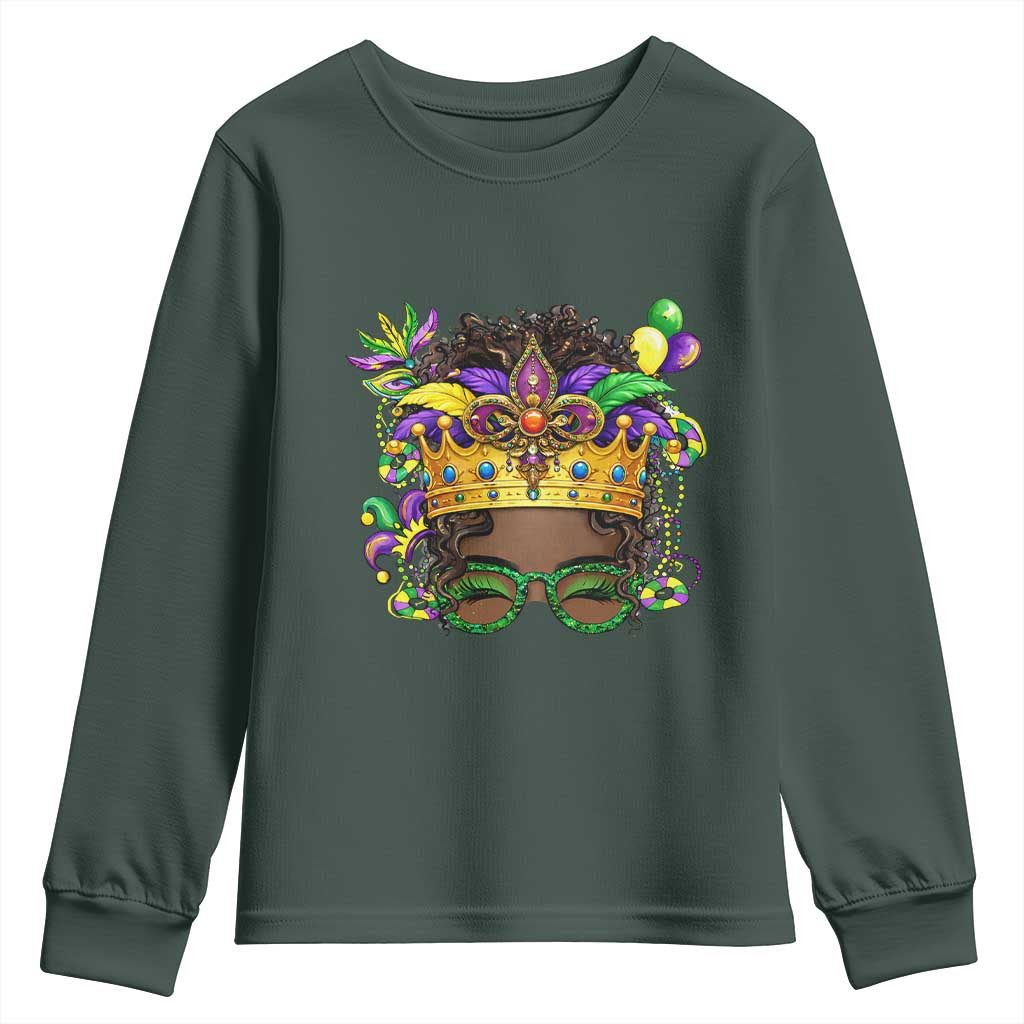 Mardi Gras Queen Youth Sweatshirt Messy Pun Carnival Party TS14 Dark Forest Green Print Your Wear
