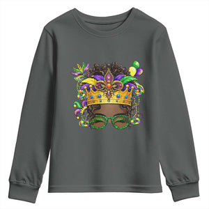 Mardi Gras Queen Youth Sweatshirt Messy Pun Carnival Party TS14 Dark Heather Print Your Wear