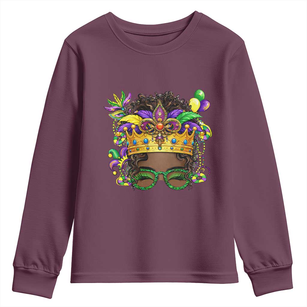 Mardi Gras Queen Youth Sweatshirt Messy Pun Carnival Party TS14 Maroon Print Your Wear
