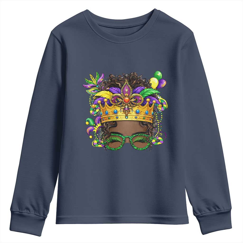 Mardi Gras Queen Youth Sweatshirt Messy Pun Carnival Party TS14 Navy Print Your Wear