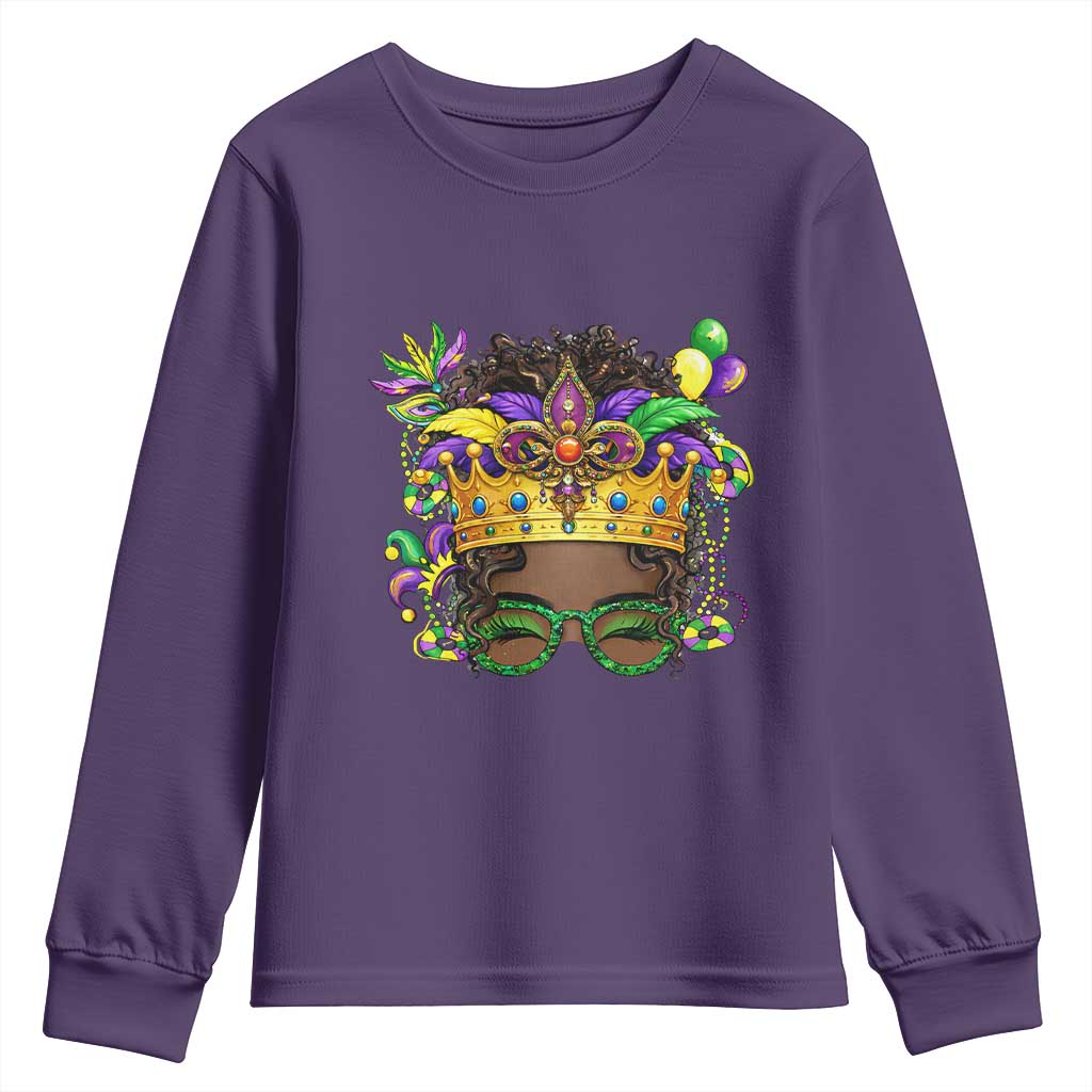 Mardi Gras Queen Youth Sweatshirt Messy Pun Carnival Party TS14 Purple Print Your Wear