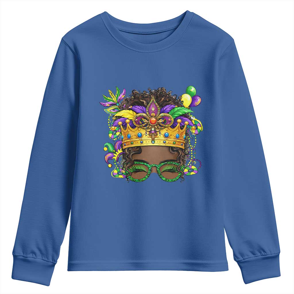 Mardi Gras Queen Youth Sweatshirt Messy Pun Carnival Party TS14 Royal Blue Print Your Wear