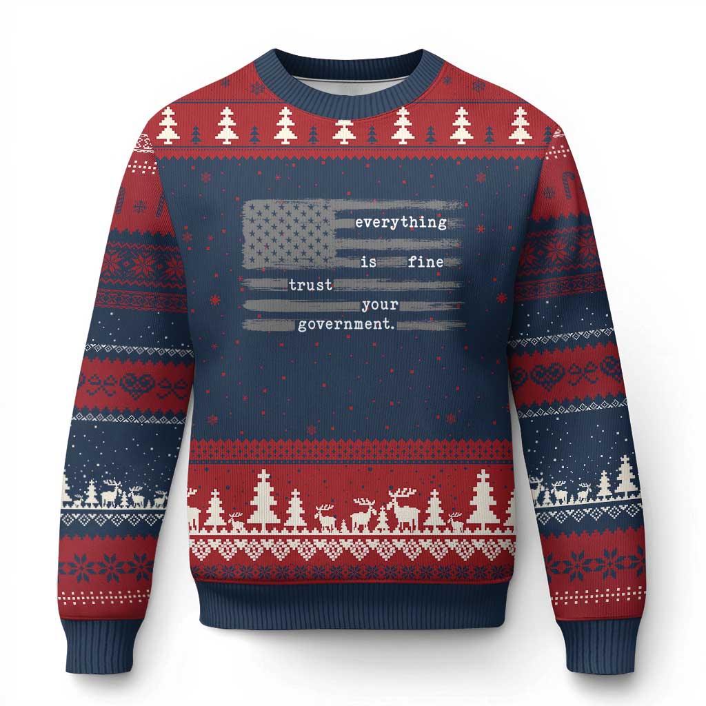 Everything is Fine Trust Your Government Ugly Christmas Sweater Funny Political Sarcastic American Flag TS14 Navy Red Print Your Wear