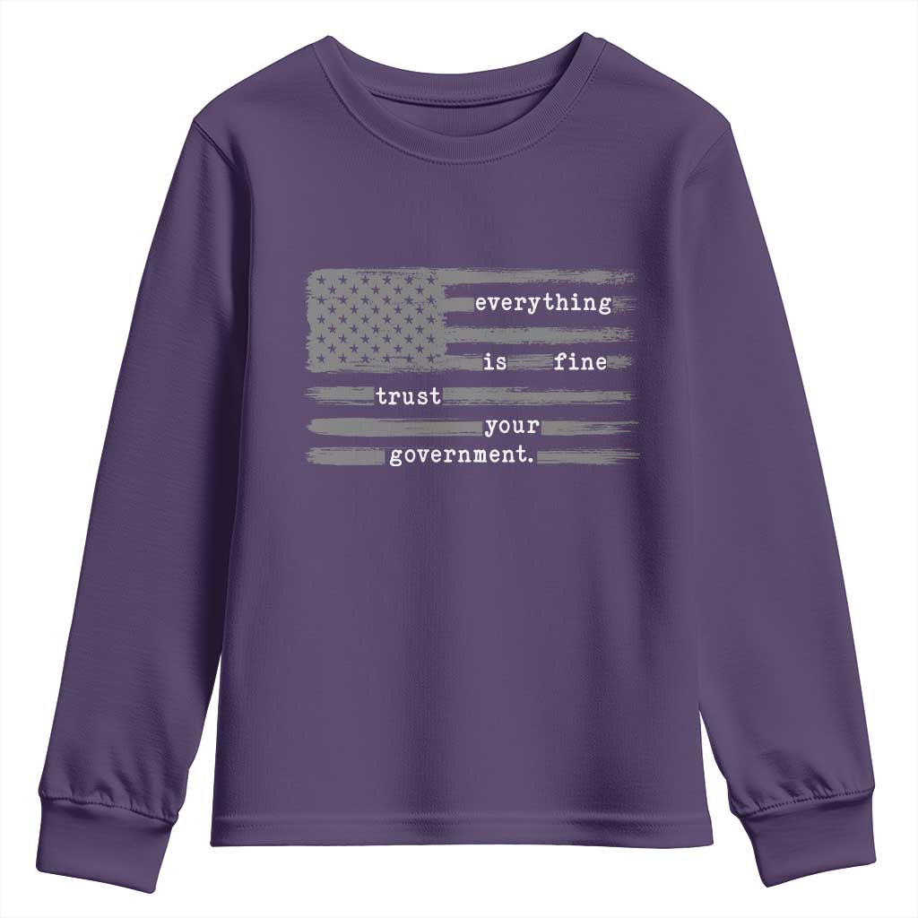 Everything is Fine Trust Your Government Youth Sweatshirt Funny Political Sarcastic American Flag TS14 Purple Print Your Wear