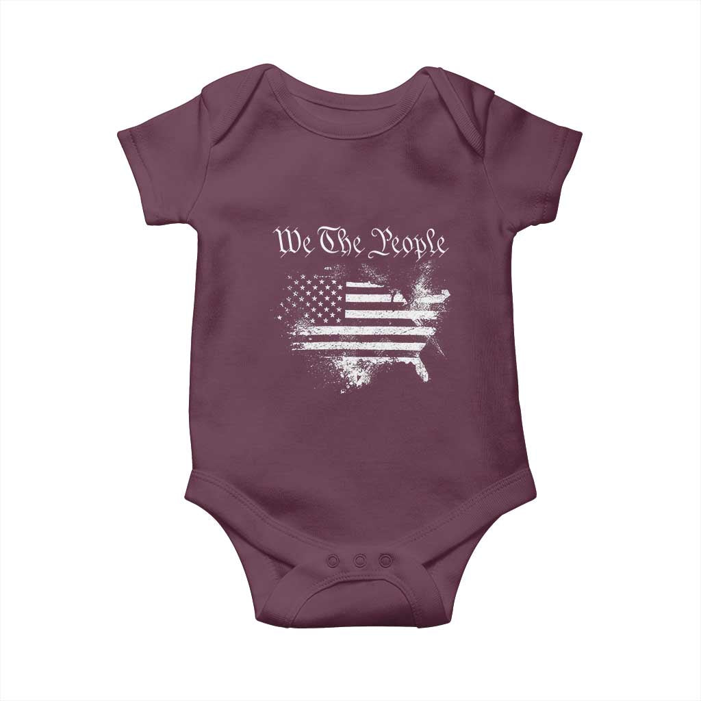 We The People Baby Onesie Vintage Grunge American Flag 4th of July 1776 TS14 Maroon Print Your Wear