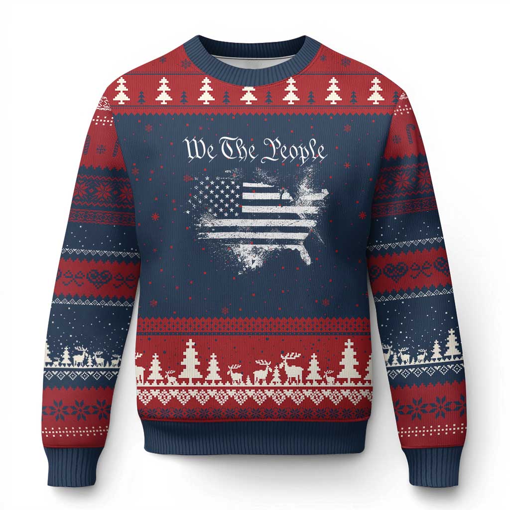 We The People Ugly Christmas Sweater Vintage Grunge American Flag 4th of July 1776 TS14 Navy Red Print Your Wear