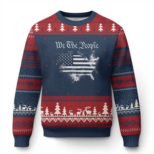 We The People Ugly Christmas Sweater Vintage Grunge American Flag 4th of July 1776 TS14 Navy Red Print Your Wear