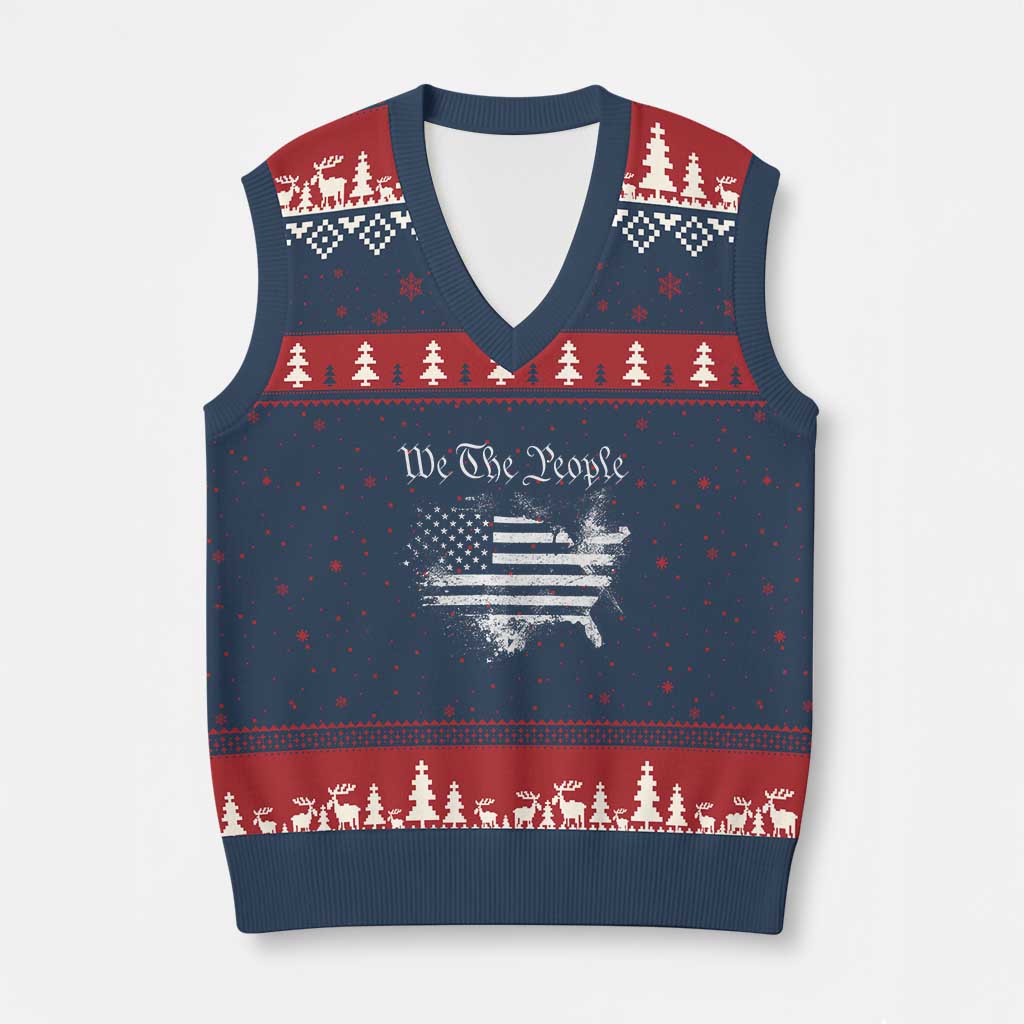 We The People V-Neck Knit Sweater Vest Vintage Grunge American Flag 4th of July 1776 TS14 Navy Red Print Your Wear