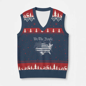 We The People V-Neck Knit Sweater Vest Vintage Grunge American Flag 4th of July 1776 TS14 Navy Red Print Your Wear