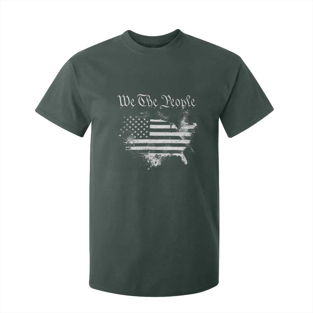 We The People T Shirt For Kid Vintage Grunge American Flag 4th of July 1776 TS14 Dark Forest Green Print Your Wear