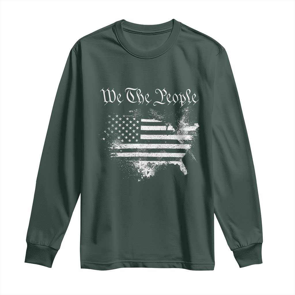 We The People Long Sleeve Shirt Vintage Grunge American Flag 4th of July 1776 TS14 Dark Forest Green Print Your Wear