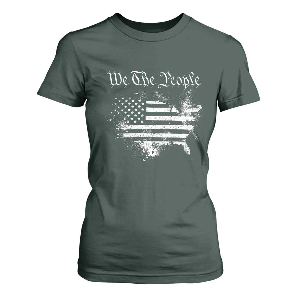 We The People T Shirt For Women Vintage Grunge American Flag 4th of July 1776 TS14 Dark Forest Green Print Your Wear