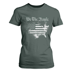 We The People T Shirt For Women Vintage Grunge American Flag 4th of July 1776 TS14 Dark Forest Green Print Your Wear