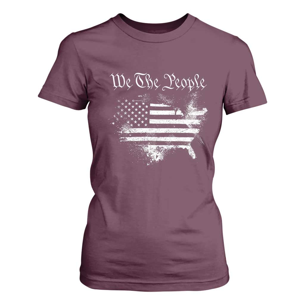 We The People T Shirt For Women Vintage Grunge American Flag 4th of July 1776 TS14 Maroon Print Your Wear