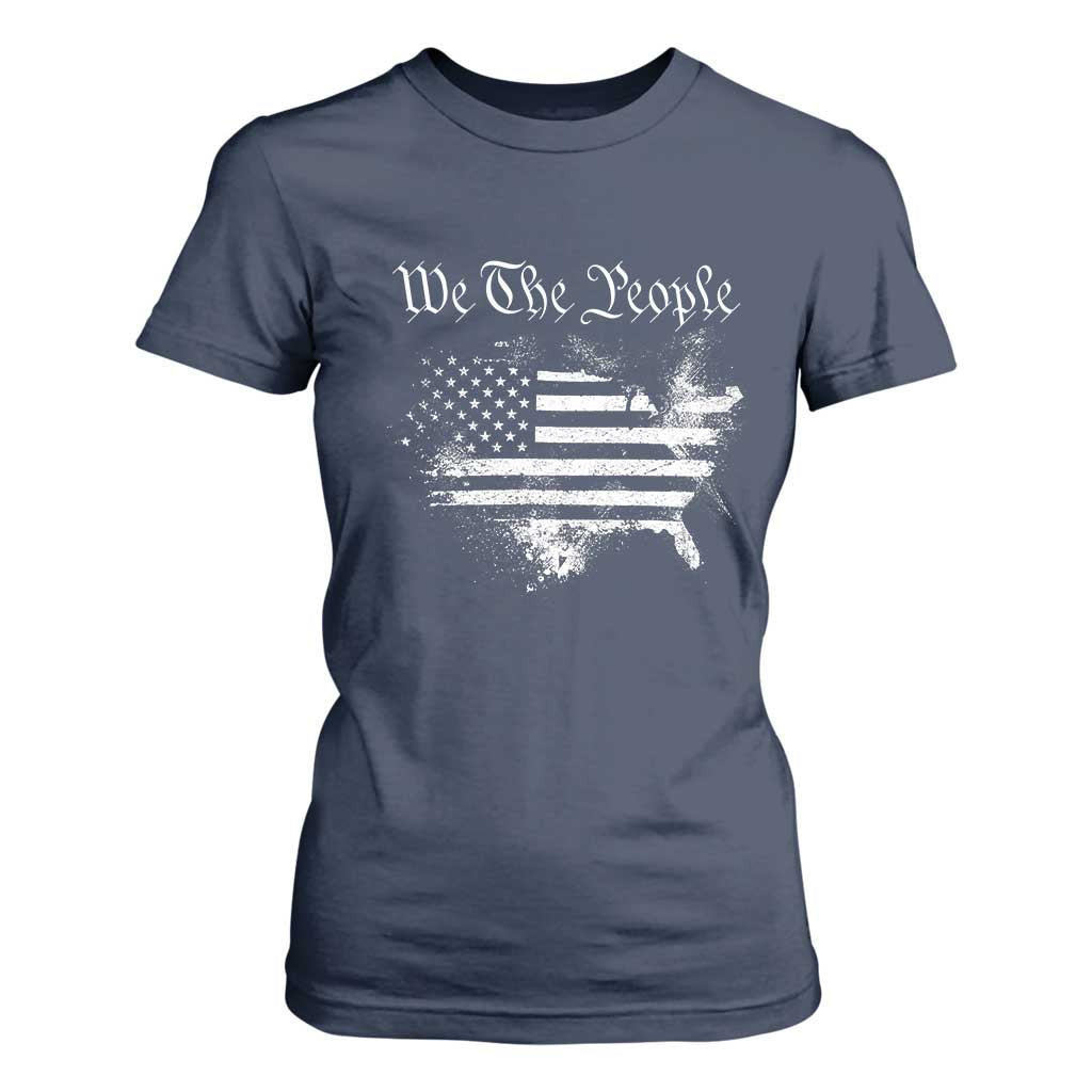 We The People T Shirt For Women Vintage Grunge American Flag 4th of July 1776 TS14 Navy Print Your Wear