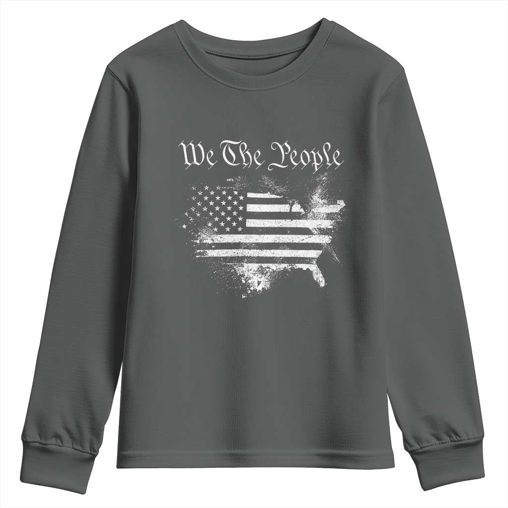 We The People Youth Sweatshirt Vintage Grunge American Flag 4th of July 1776 TS14 Dark Heather Print Your Wear