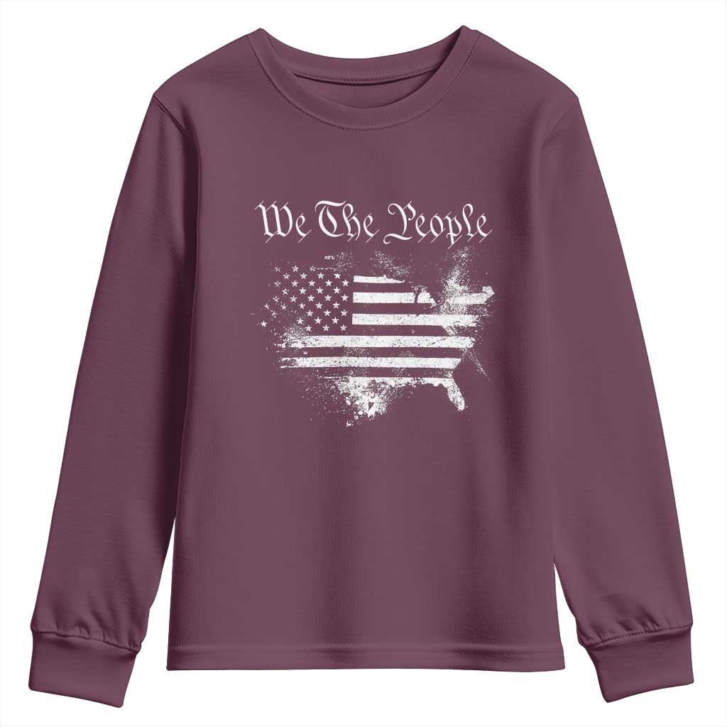 We The People Youth Sweatshirt Vintage Grunge American Flag 4th of July 1776 TS14 Maroon Print Your Wear