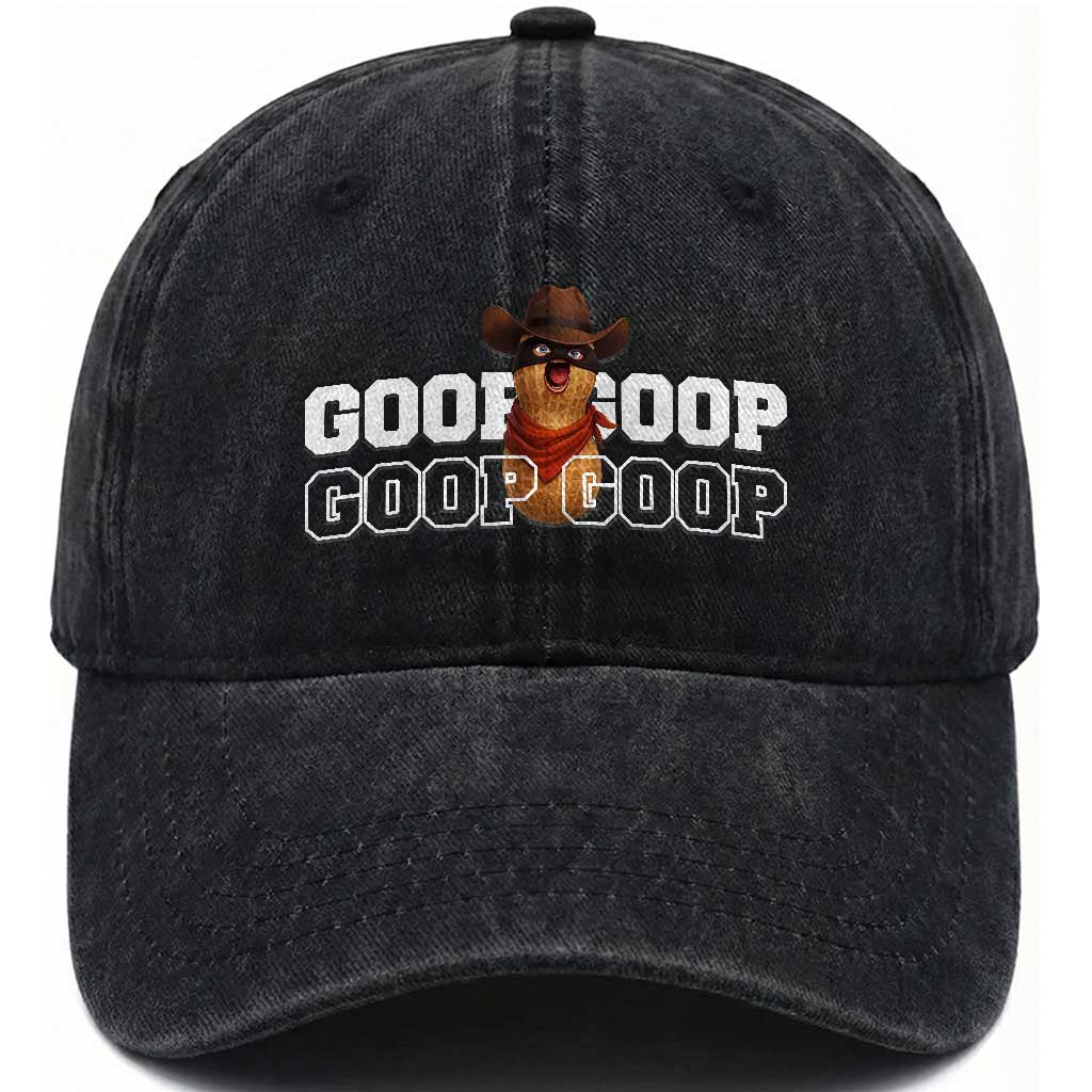 Funny Burnt Peanut Goop Washed Cotton Baseball Cap Internet Viral Meme Trendy TS14 Washed Cap Universal Fit Black Print Your Wear