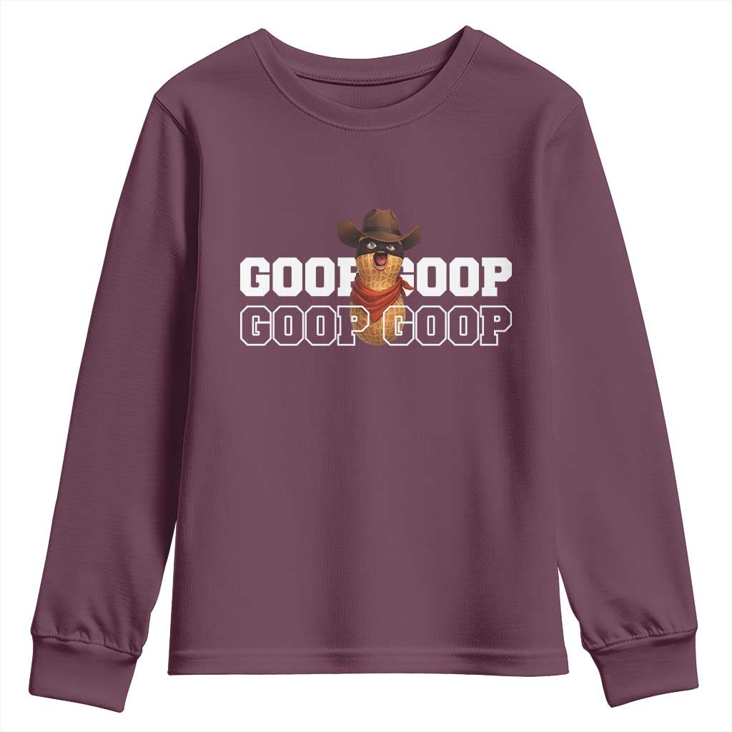 Funny Burnt Peanut Goop Youth Sweatshirt Internet Viral Meme Trendy TS14 Maroon Print Your Wear