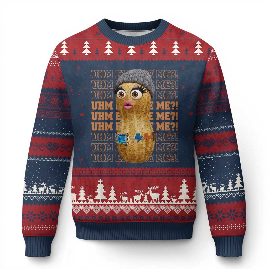 Funny Burnt Peanut Goop Ugly Christmas Sweater Uhm Excuse Me TS14 Navy Red Print Your Wear