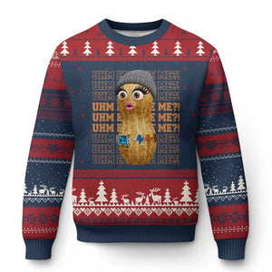 Funny Burnt Peanut Goop Ugly Christmas Sweater Uhm Excuse Me TS14 Navy Red Print Your Wear
