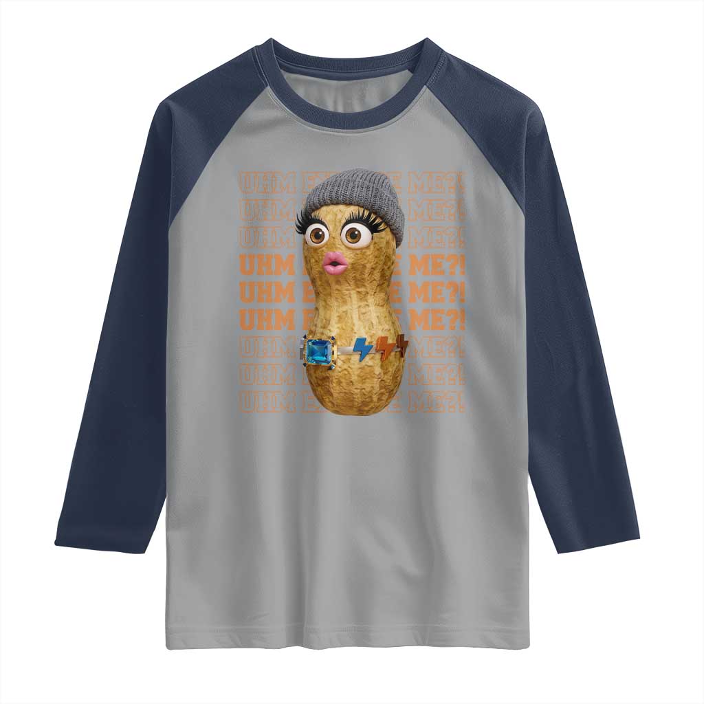 Funny Burnt Peanut Goop Raglan Shirt Uhm Excuse Me TS14 Sport Gray Navy Print Your Wear