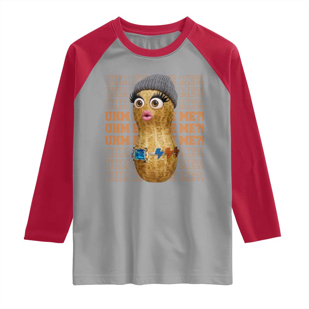 Funny Burnt Peanut Goop Raglan Shirt Uhm Excuse Me TS14 Sport Gray Red Print Your Wear