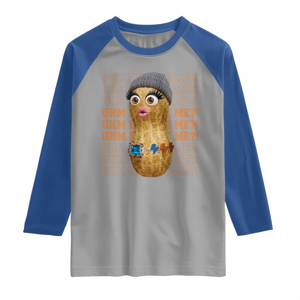 Funny Burnt Peanut Goop Raglan Shirt Uhm Excuse Me TS14 Sport Gray Royal Print Your Wear