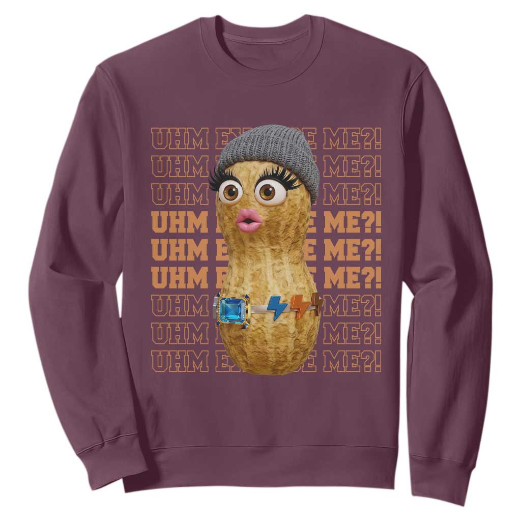 Funny Burnt Peanut Goop Sweatshirt Uhm Excuse Me TS14 Maroon Print Your Wear