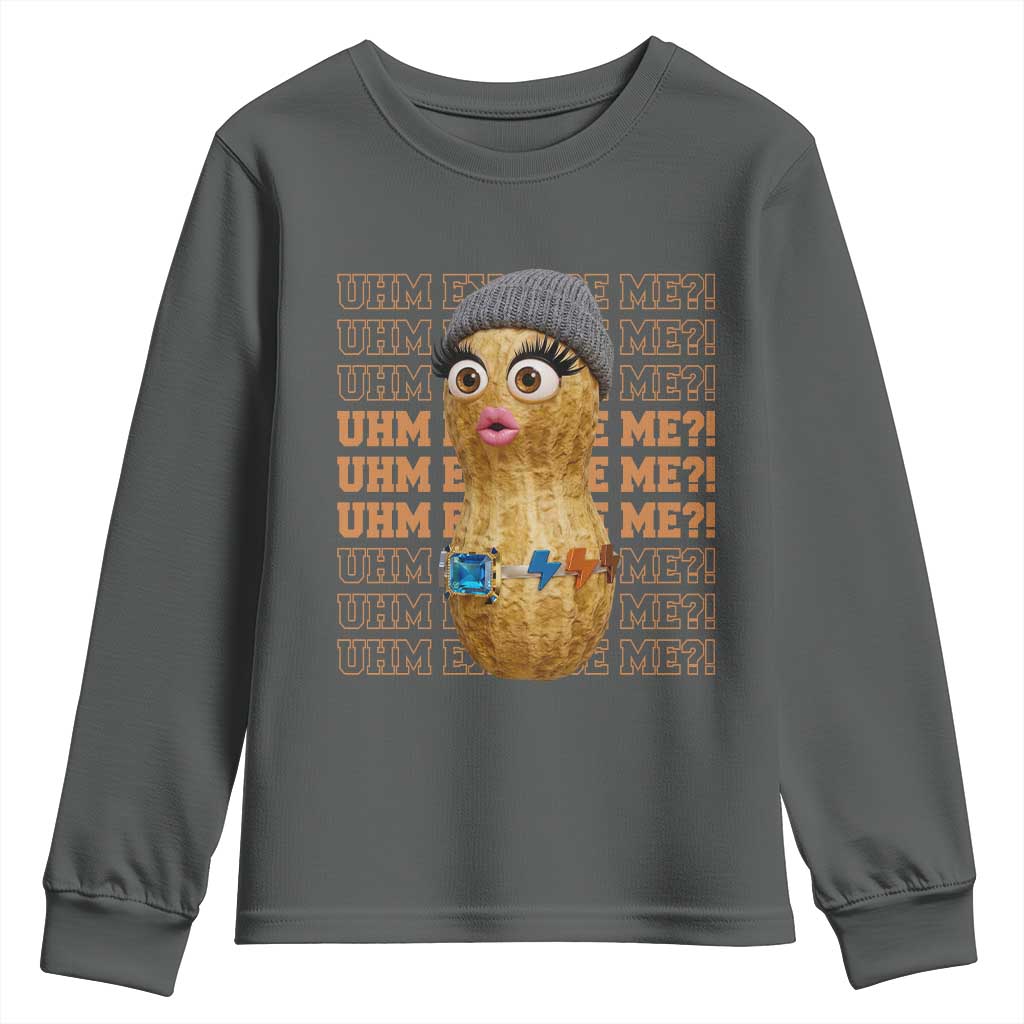 Funny Burnt Peanut Goop Youth Sweatshirt Uhm Excuse Me TS14 Dark Heather Print Your Wear