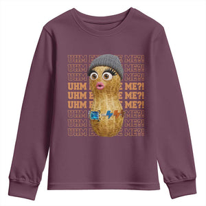 Funny Burnt Peanut Goop Youth Sweatshirt Uhm Excuse Me TS14 Maroon Print Your Wear