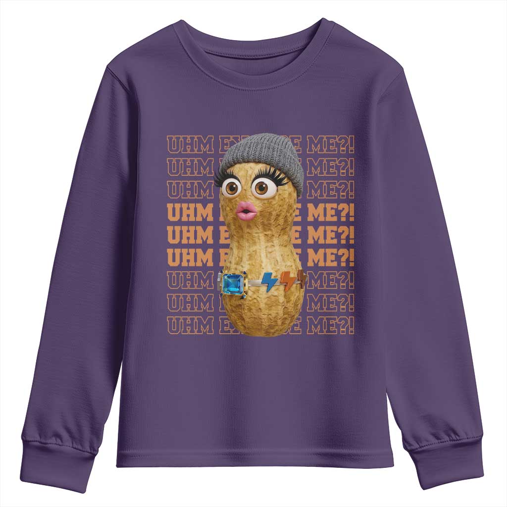 Funny Burnt Peanut Goop Youth Sweatshirt Uhm Excuse Me TS14 Purple Print Your Wear