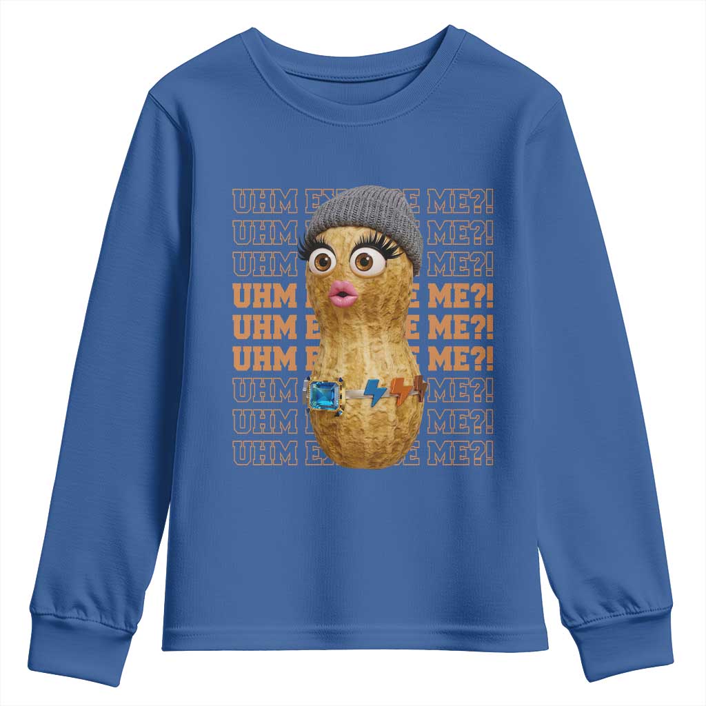Funny Burnt Peanut Goop Youth Sweatshirt Uhm Excuse Me TS14 Royal Blue Print Your Wear
