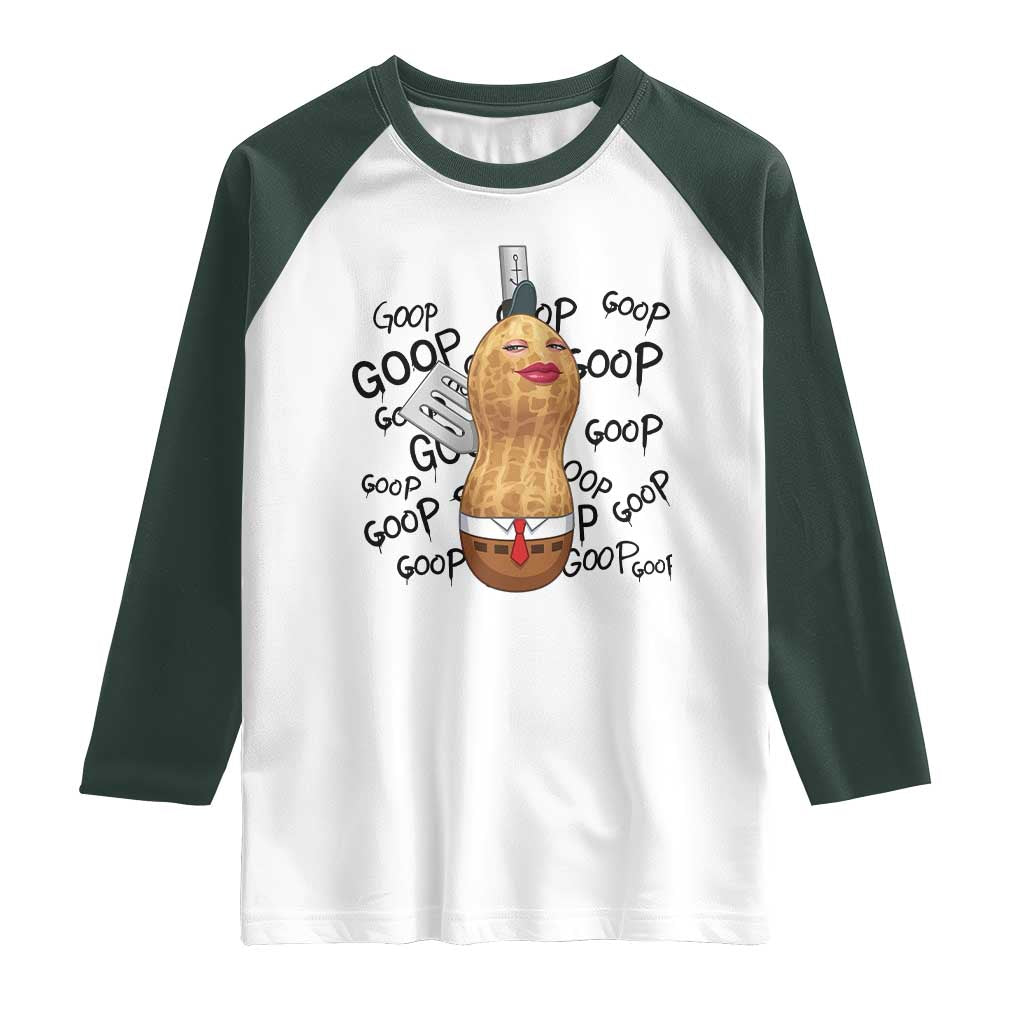 Funny Burnt Peanut Raglan Shirt Goop Bungulato Homage TS14 White Dark Forest Green Print Your Wear