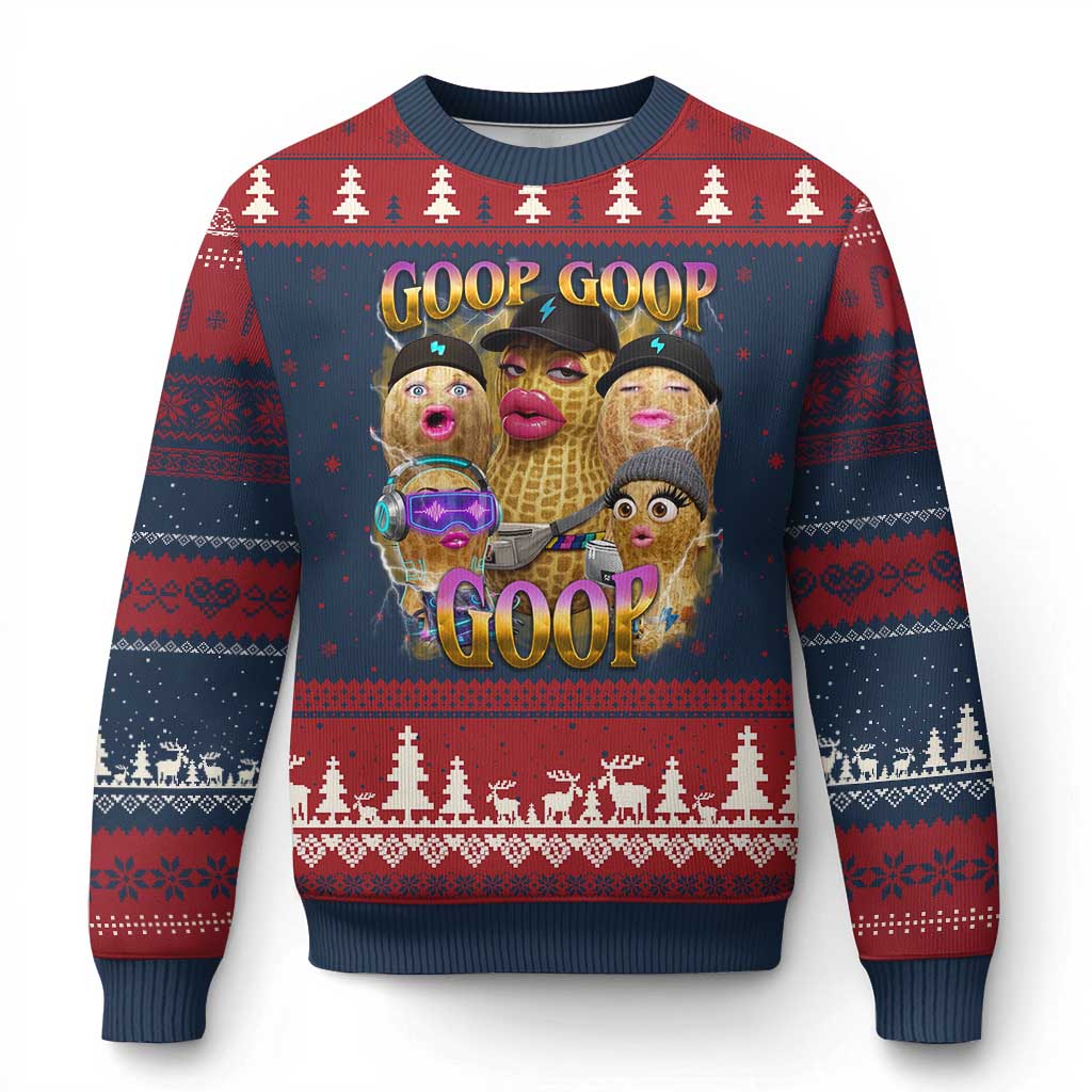 Funny Burnt Peanut Goop Ugly Christmas Sweater Bungulato 90s Bootleg Meme Trendy TS14 Navy Red Print Your Wear