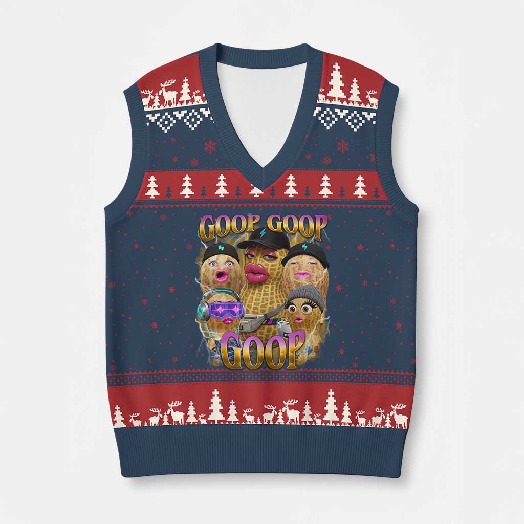 Funny Burnt Peanut Goop V-Neck Knit Sweater Vest Bungulato 90s Bootleg Meme Trendy TS14 Navy Red Print Your Wear