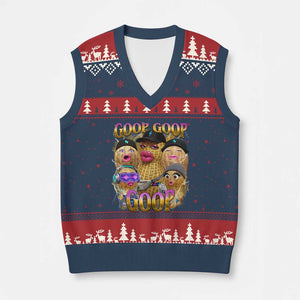 Funny Burnt Peanut Goop V-Neck Knit Sweater Vest Bungulato 90s Bootleg Meme Trendy TS14 Navy Red Print Your Wear