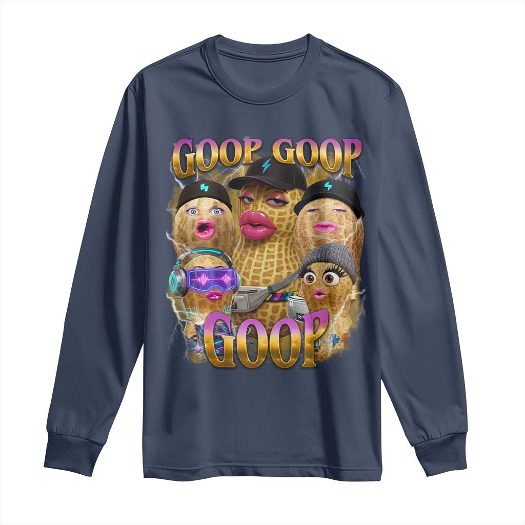 Funny Burnt Peanut Goop Long Sleeve Shirt Bungulato 90s Bootleg Meme Trendy TS14 Navy Print Your Wear