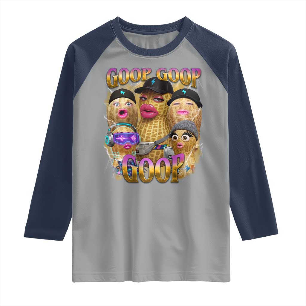 Funny Burnt Peanut Goop Raglan Shirt Bungulato 90s Bootleg Meme Trendy TS14 Sport Gray Navy Print Your Wear
