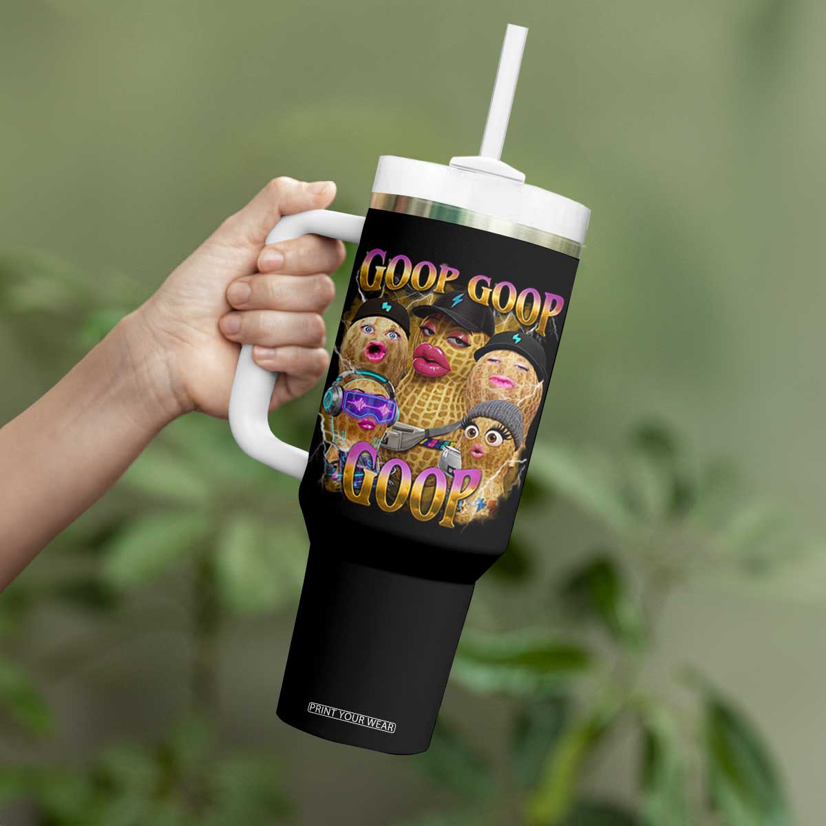 Funny Burnt Peanut Goop Tumbler With Handle Bungulato 90s Bootleg Meme Trendy TS14 Print Your Wear