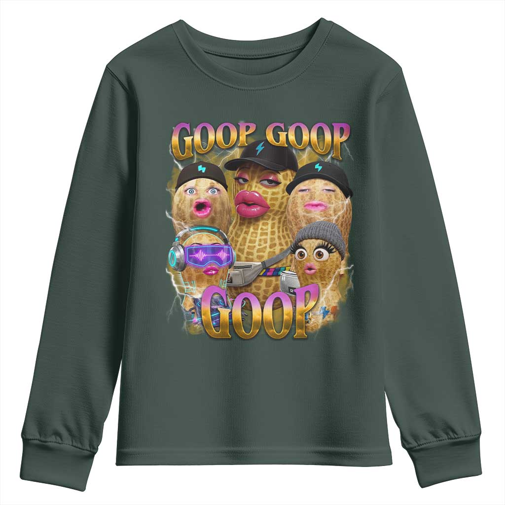 Funny Burnt Peanut Goop Youth Sweatshirt Bungulato 90s Bootleg Meme Trendy TS14 Dark Forest Green Print Your Wear