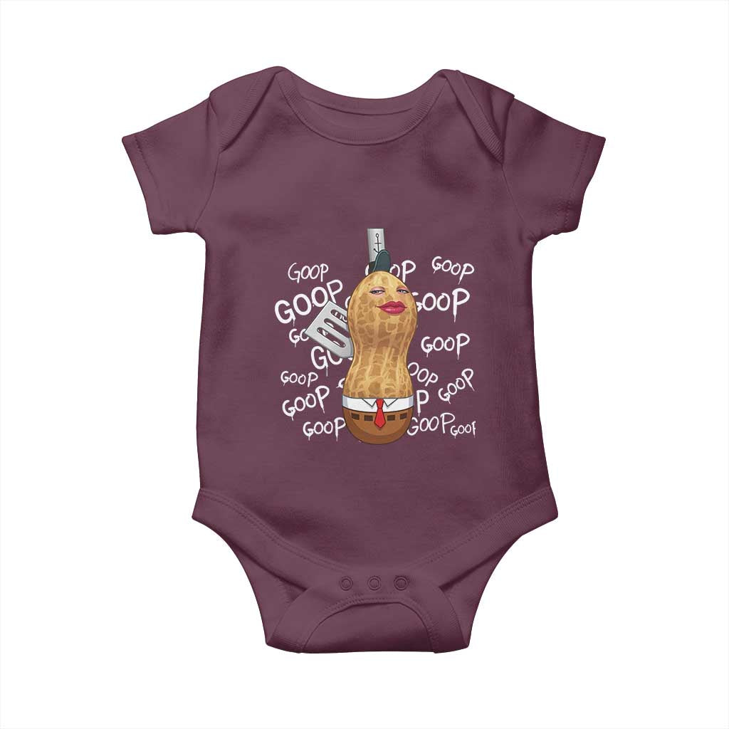 Funny Burnt Peanut Bungulator Baby Onesie Mhmmm Goop Goop TS14 Maroon Print Your Wear