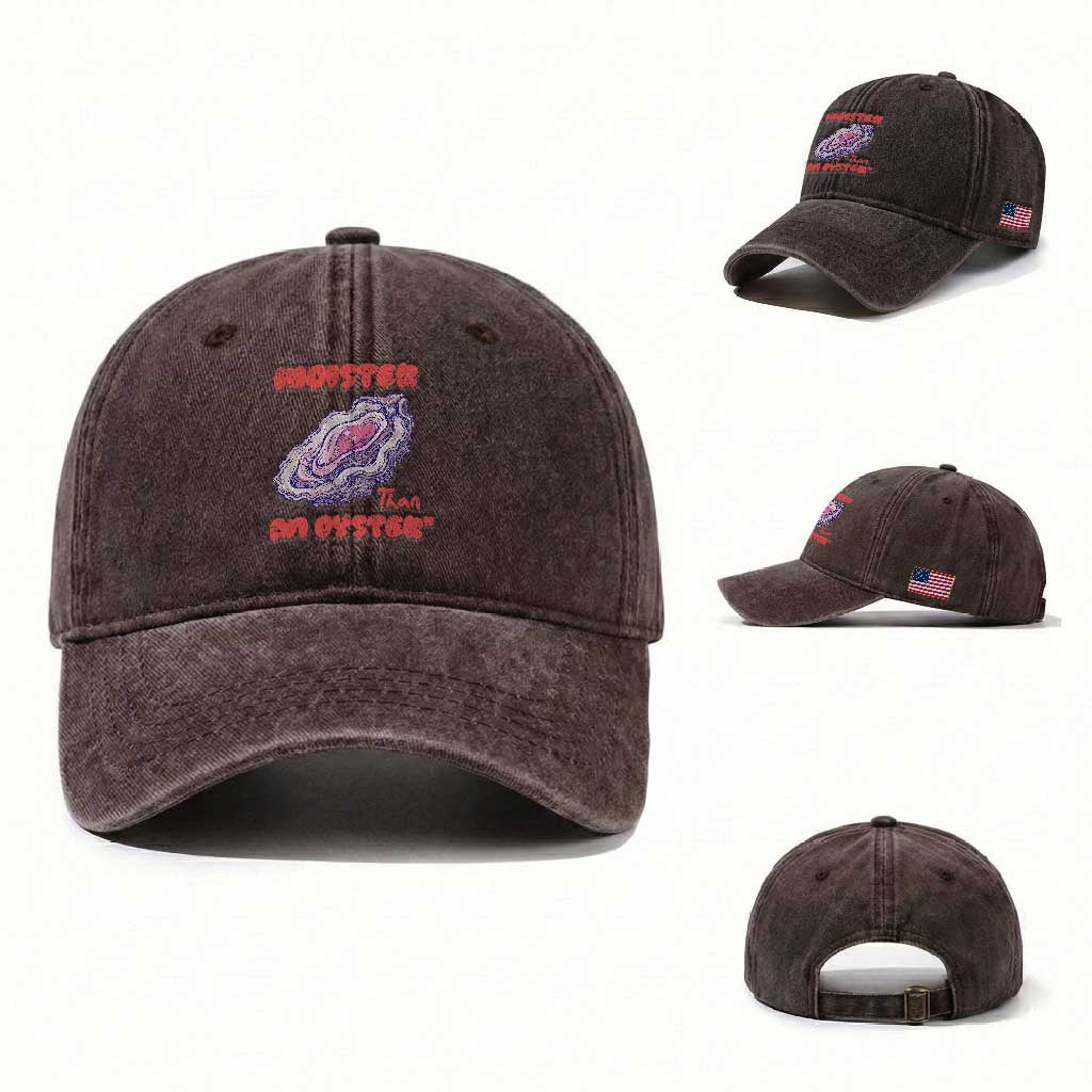 Moister Than An Oyster Washed Cotton Baseball Cap Funny Inappropriate Adult Humor TS14 Washed Cap Universal Fit Dark Brown Print Your Wear
