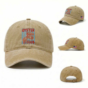Oyster Club Washed Cotton Baseball Cap Coastal Girls Trip Beach Vacation Gift TS14 Washed Cap Universal Fit Khaki Print Your Wear
