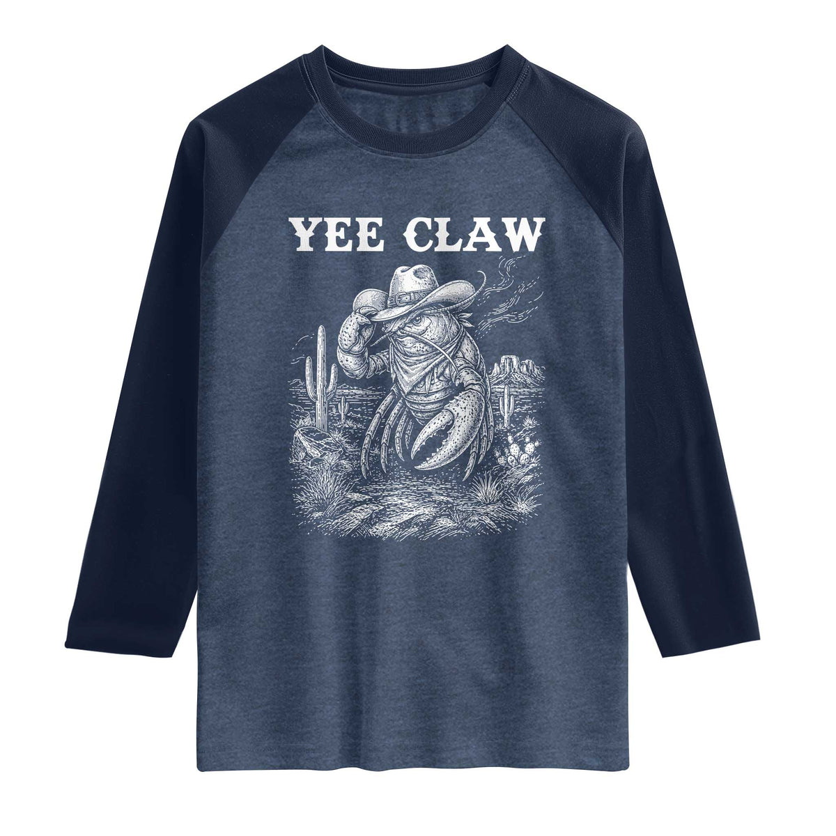 Yee Claw Lobster Raglan Shirt Funny Crawfish Western Meme TS14 Heather Denim Navy Print Your Wear