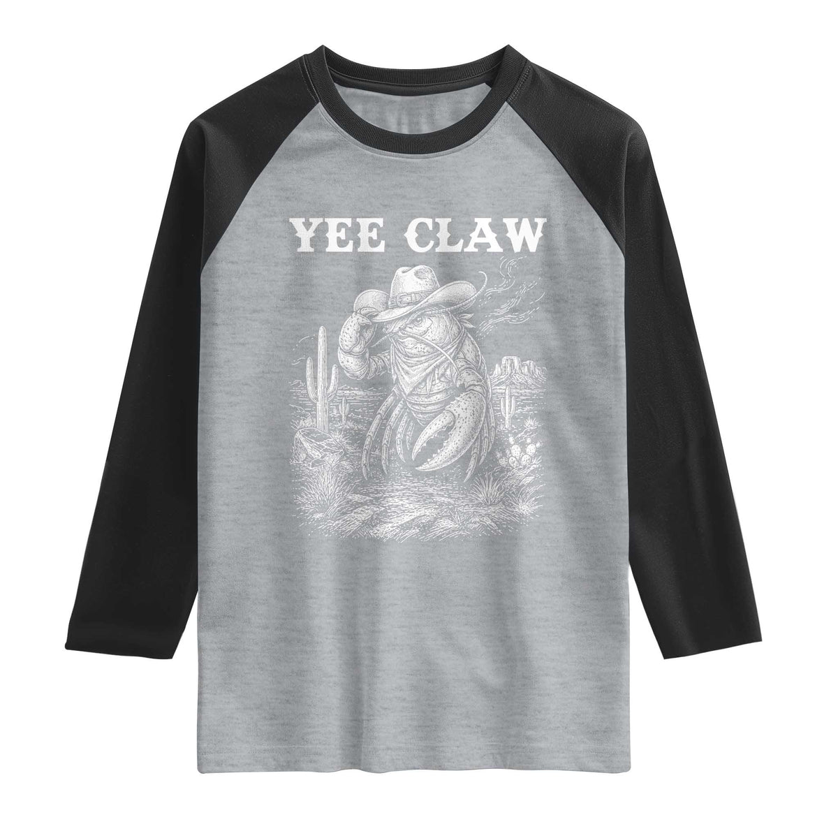 Yee Claw Lobster Raglan Shirt Funny Crawfish Western Meme TS14 Heather Gray Black Print Your Wear