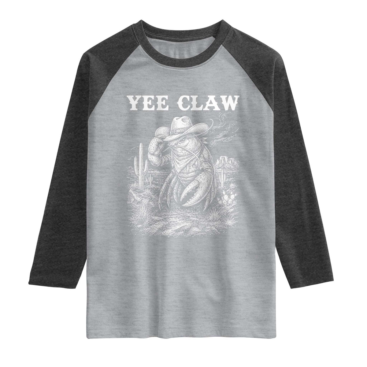 Yee Claw Lobster Raglan Shirt Funny Crawfish Western Meme TS14 Heather Gray Heather Charcoal Print Your Wear